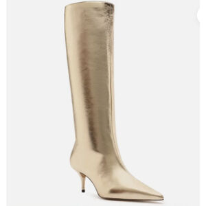 Arezzo Skye Gold Metallic Knee Stiletto Leather Boots 7 NIB Statement Tall Party